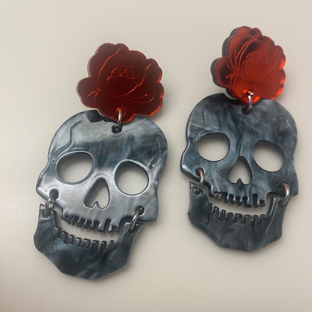 NEW: Halloween skull earrings, acrylic statement jewelry